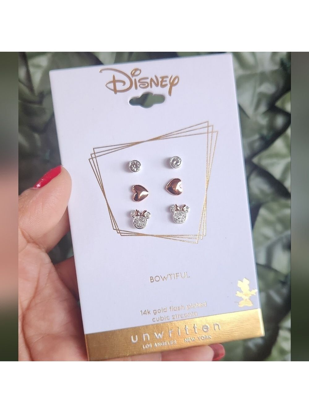 Disney Three Pair Silver Plated Two Tone Rose Gold Heart And Bezel Cubic Zirconi